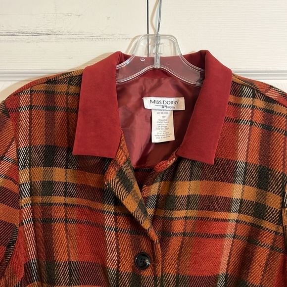 VTG Miss Dorby Women’s Petite Size 16P Flannel Style Orange Red Plaid Blazer G1 - Picture 2 of 9